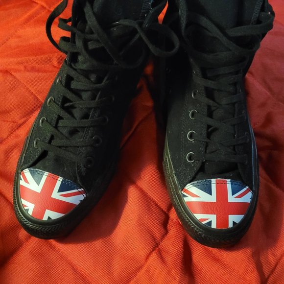 Blk UNion Jack Converse High Tops - Picture 6 of 8